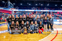 2024 Men's and Women's XC OVC Champs groups at basketball game.